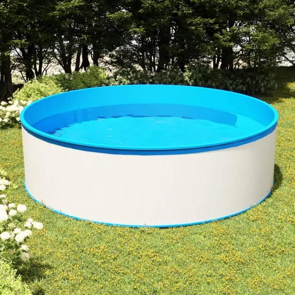 Runder Stahlrahmen-Pool 350x90 cm Weiß für Garten