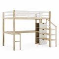 Hochbett mit Schreibtisch und Regal, Kiefernholz, Beige/Weiß