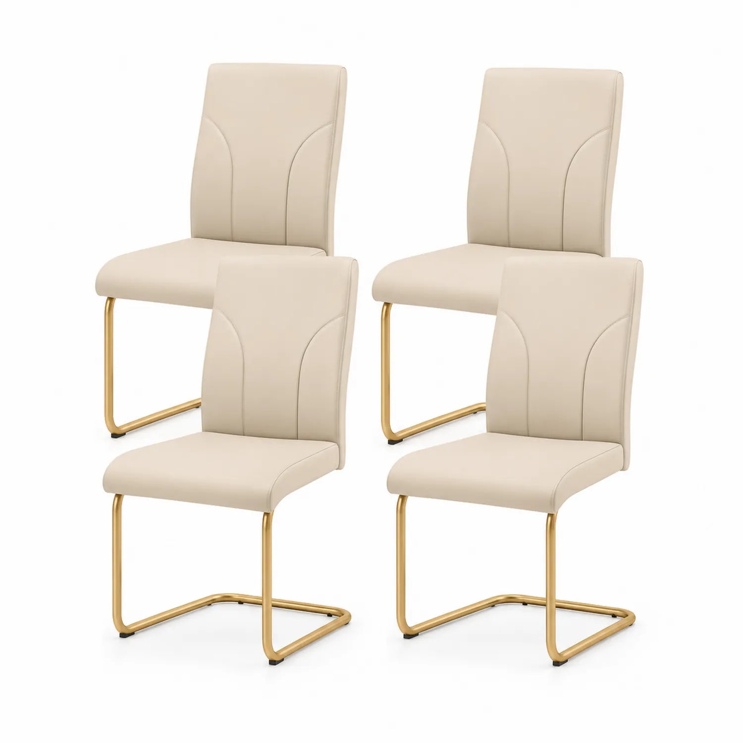 Esszimmerstuhl-Set 4 Stück Kunstleder Beige Edelstahl Gold 96cm