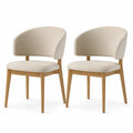 2er-Set Esszimmerstühle Halbrund Beige Holzgestell