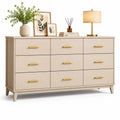 Holz Kommode mit 9 Schubladen Beige 160cm