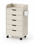 Rollwagen aus Holzwerkstoff mit Metallrollen Beige 5 Schubladen