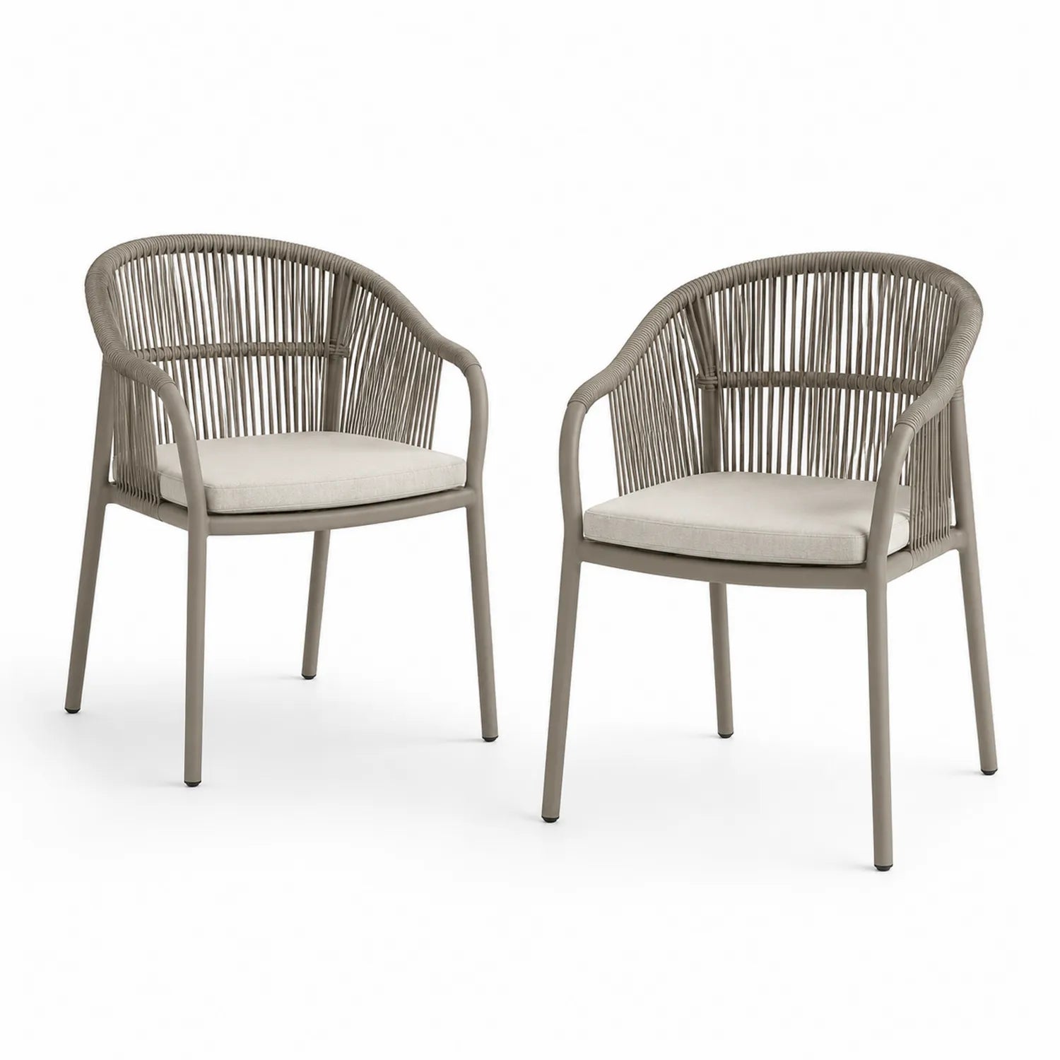 2er Set Outdoor-Stühle Aluminium Seil Beige
