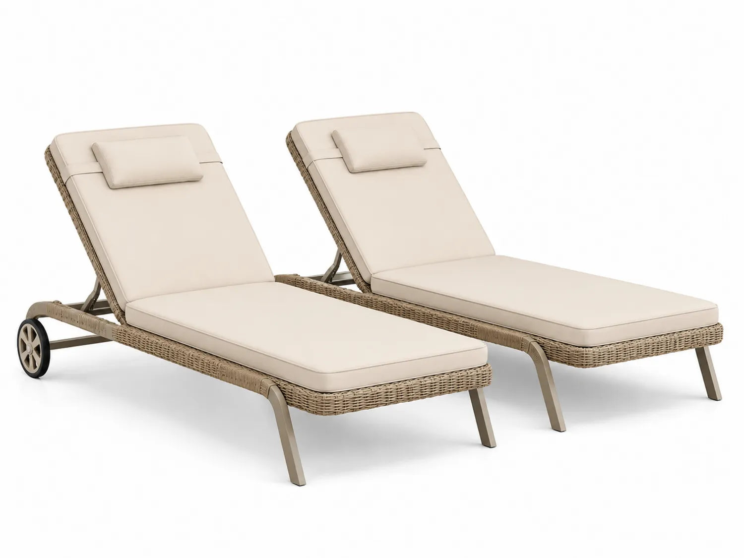 2-teiliges Rattan-Sonnenliegenset Beige mit Verstellbaren Kissen