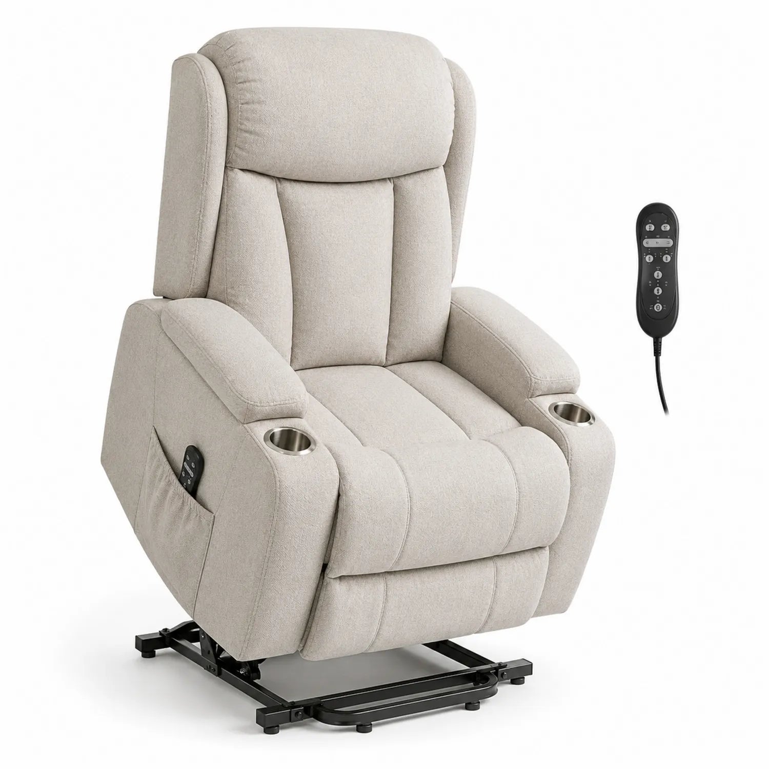 Elektrischer Massagesessel aus Polyesterstoff Beige mit Hebefunktion