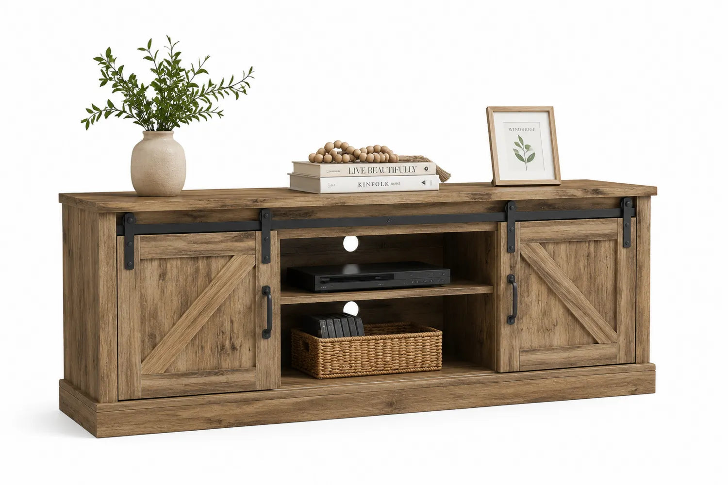TV-Schrank Holzfurnier Braun mit Schiebetüren 150x40x60 cm