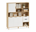 MDF Bücherregal mit Schranktüren Eiche Weiß 180x120x35cm