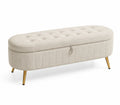 Polsterbank oval mit Stauraum, Leinen, Beige, 120x45x40 cm