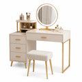 Beige/Gold Schminktisch Set mit Spiegel, Holz und Metall, 3 Schubladen