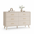 Beige Kommode mit 6 Schubladen aus Holz und Metall