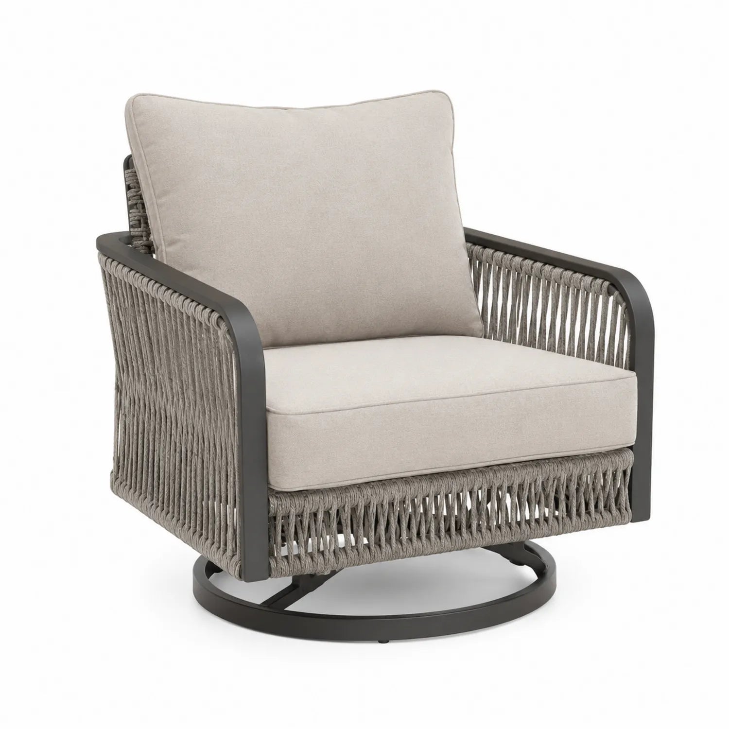 Outdoor-Sessel aus Aluminium und Seilgeflecht, Hellbeige