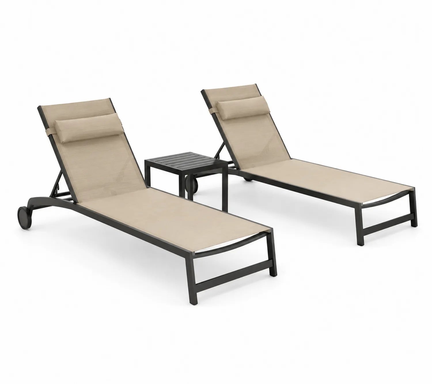 Set aus Aluminium-Gartenliegen mit Textilgewebe in Beige