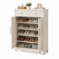 Schuhschrank aus Holz mit Metallgriffen, Cremeweiß