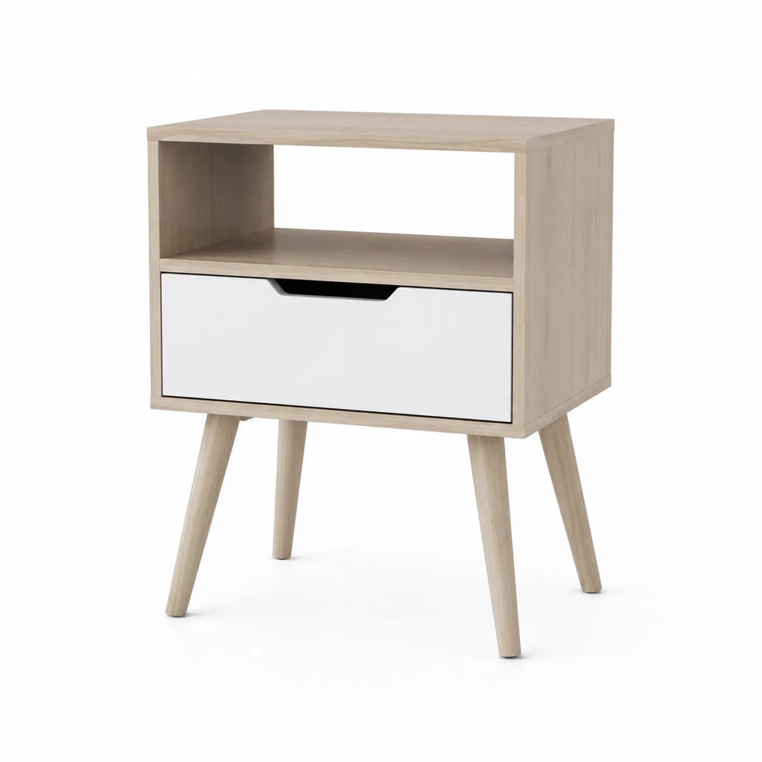 Nachttisch mit Schublade aus MDF und Holz Natur/Weiß