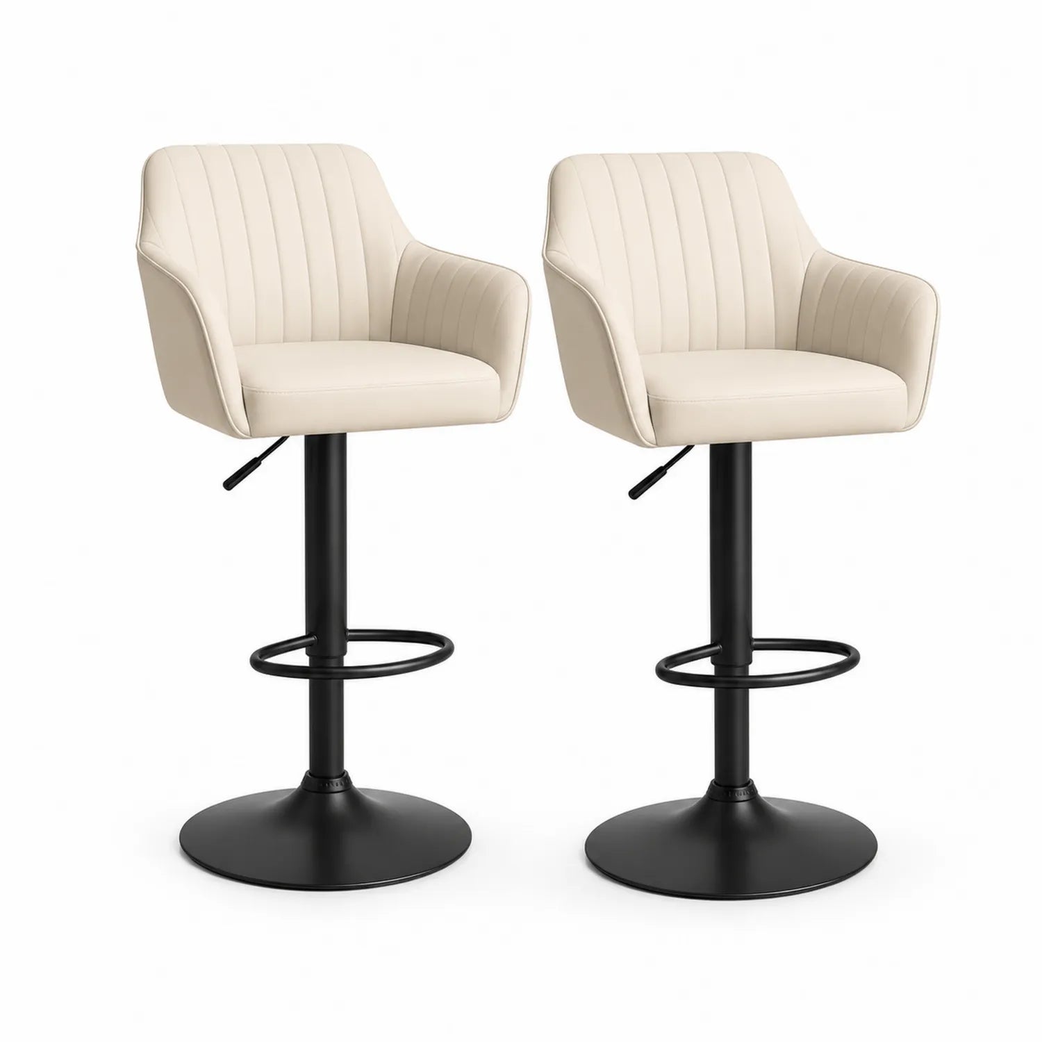 2er-Set höhenverstellbare Barhocker mit Lehne Kunstleder Beige