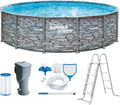 Runder Gartenpool 427x107 cm in Steinoptik Grau mit Filterpumpe