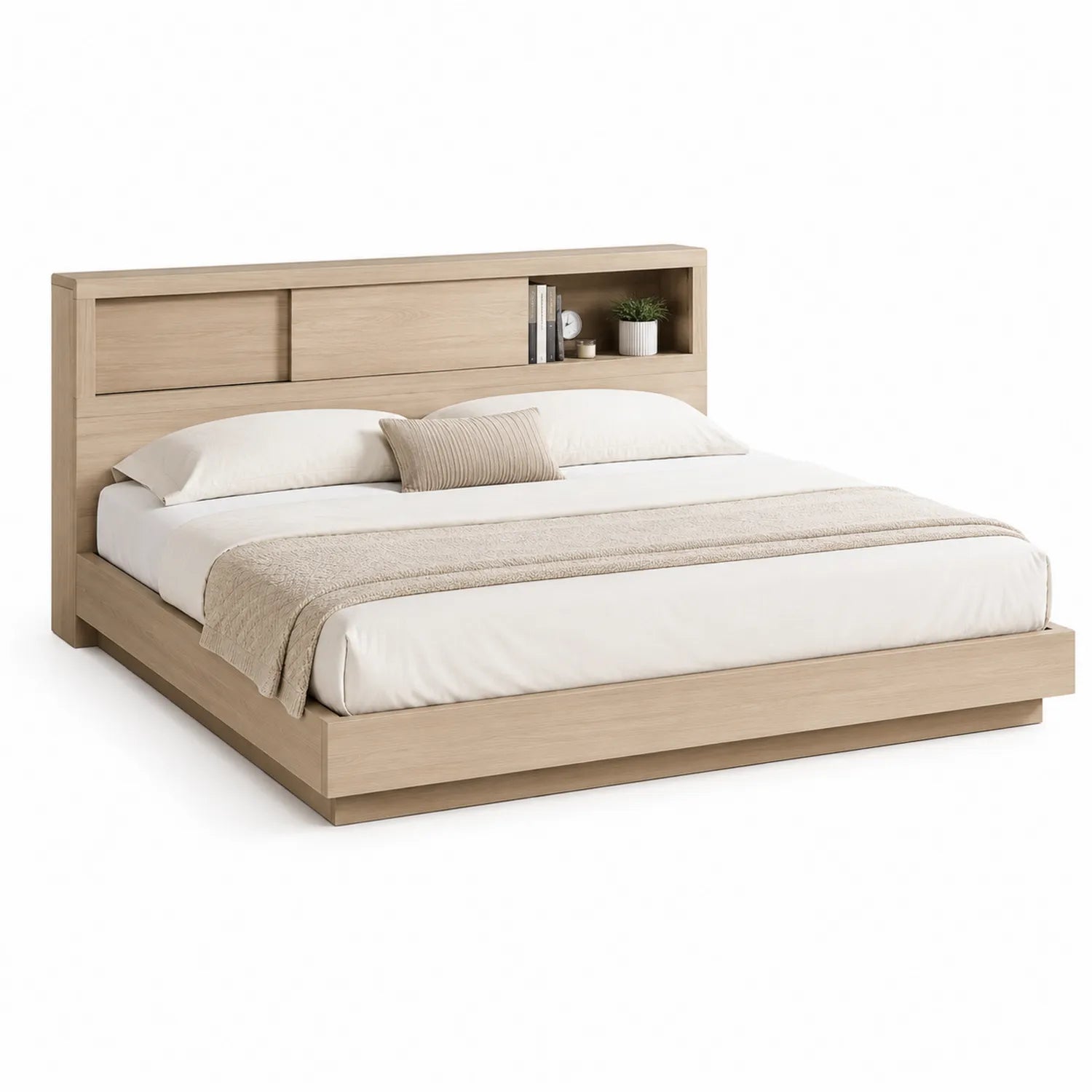 Holzbett mit Kopfteilregal 200x180 cm Natur