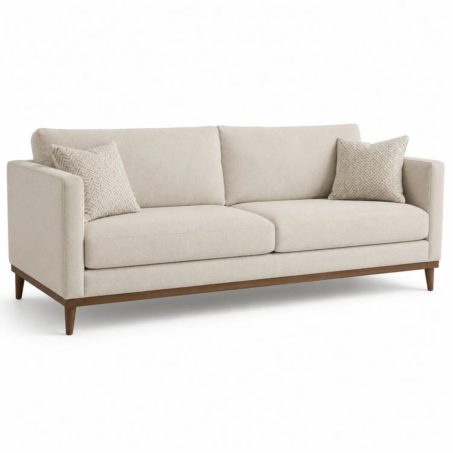 3-Sitzer Sofa Beige Stoff Eichenholz